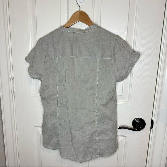 Y2K Wet Seal Green White Pleated Striped Blouse Sz L Cottagecore Western Retro - Picture 3 of 6